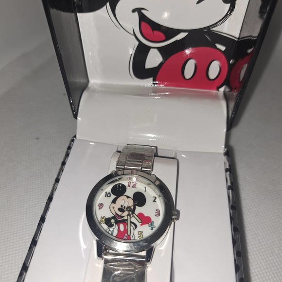 NEW in Collector Box - Mickey Mouse Heart stainless Silver Watch - Picture 1 of 9